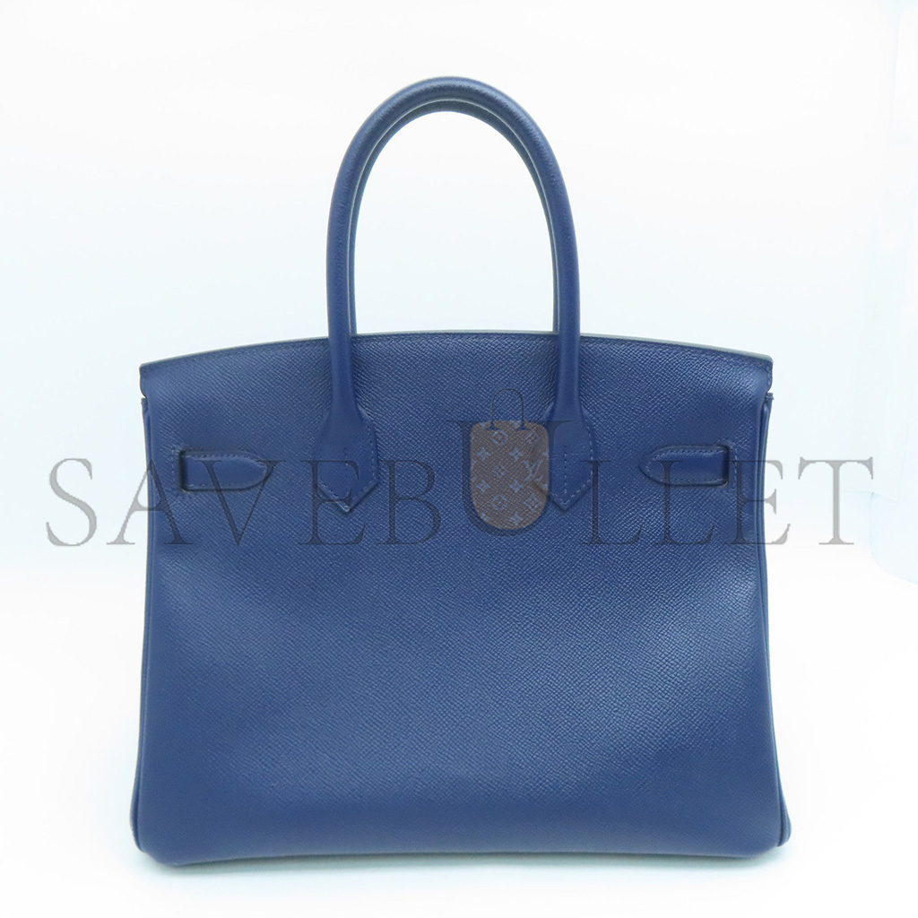 H**mes master birkin 25 swift leather agate blue gold buckle h049362ck23 (25*20*13cm)